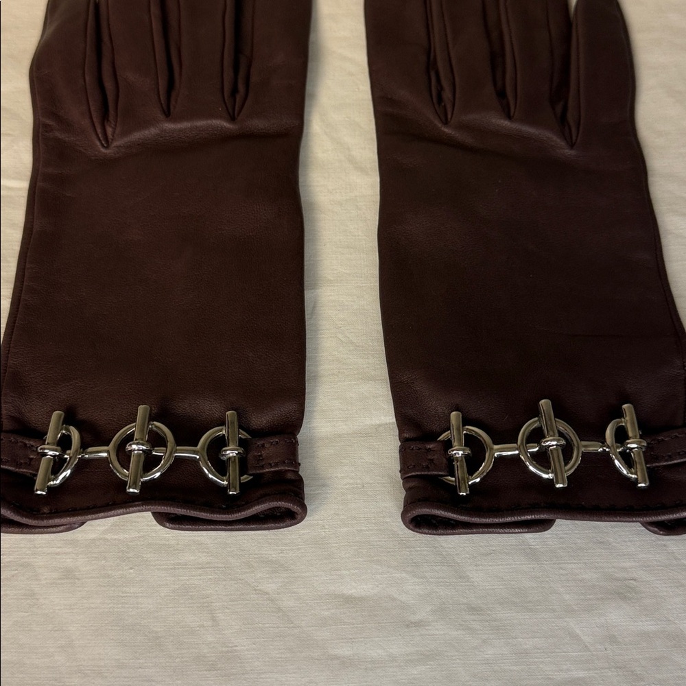 Hermès Grennan Leather Gloves – Brown | Silver Hardware | Size 7.5 - Picture 3 of 6